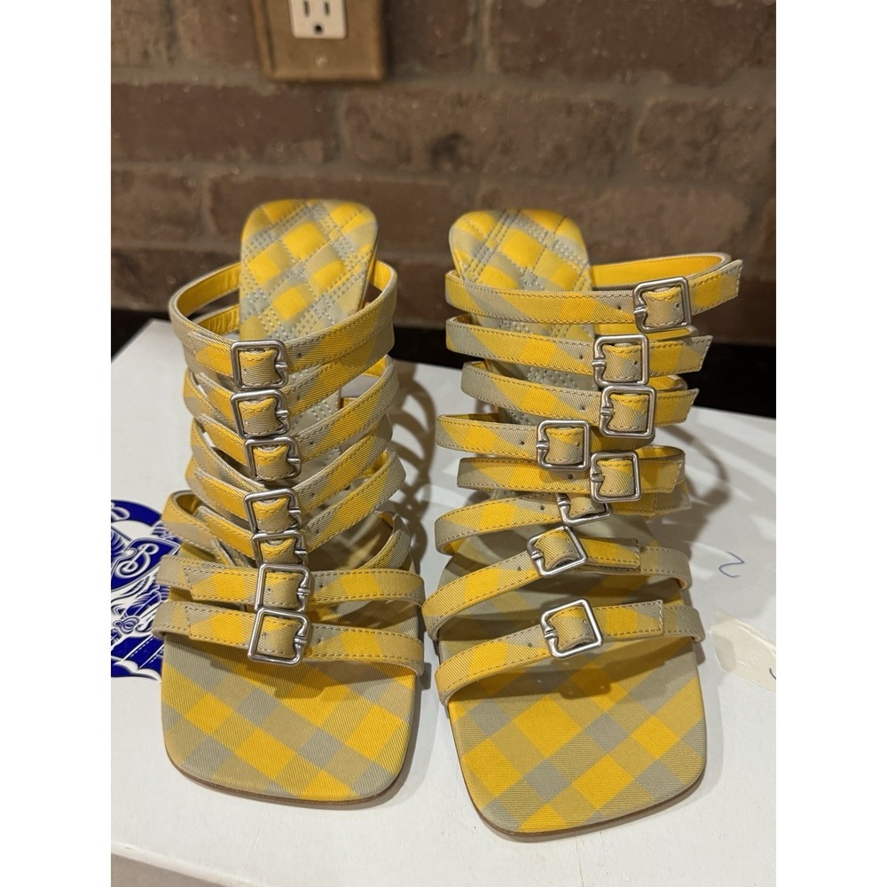 Authentic Burberry Women Yellow Beige CARMINE STRAP Check Stiletto Sandals - Picture 10 of 13
